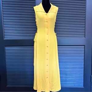 Scarlett Vintage Bright Yellow Maxi Dress, Laces up the Sides, Size 7
